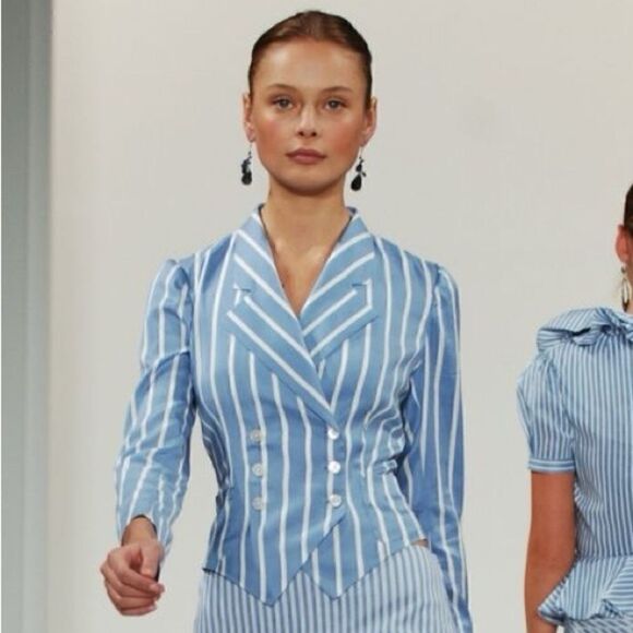 Ralph Lauren Spring 2006 Runway Collection Sky Blue Stripe Silk Cocktail Jacket - Picture 11 of 16